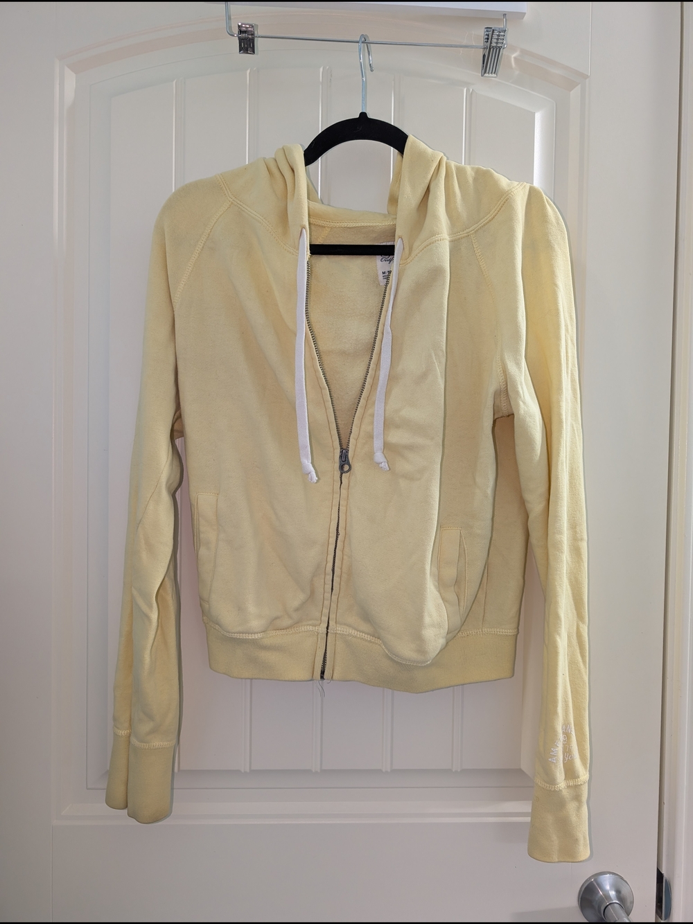 American Eagle Outfitters Pastel Yellow Hooded Zip Jacket medium